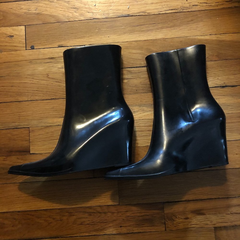 Melissa Black Rubber Wedge Rain Boots 7